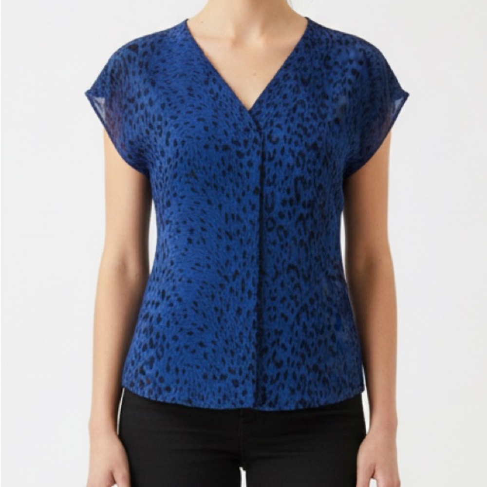 Dabneys Blue Leopard Print Semi-Sheer Top